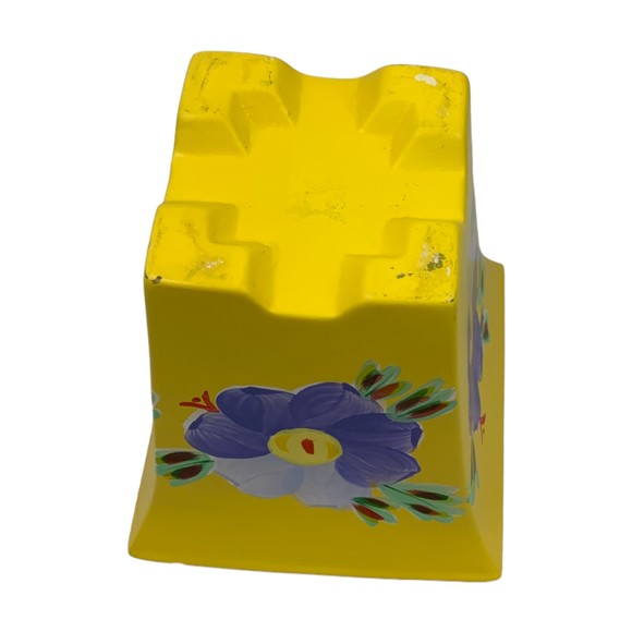 Hand Painted Teleflora Gift Flowers 6"Height 4 1/2" Square Yellow Vase - Picture 3 of 3